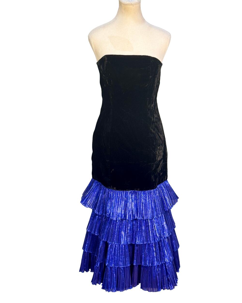 Vintage 80s Bonnie's Boutique Black Velvet Sleeveless Drop Waist Dress Size 8